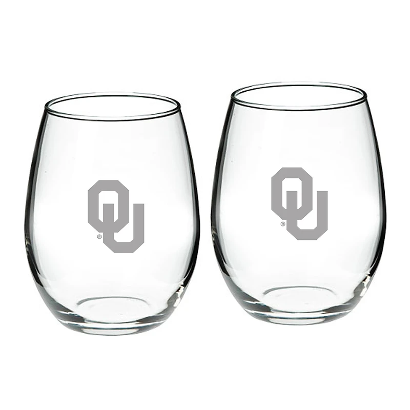 Oklahoma Sooners 21oz. 2-Piece Stemless Wine Glass Set