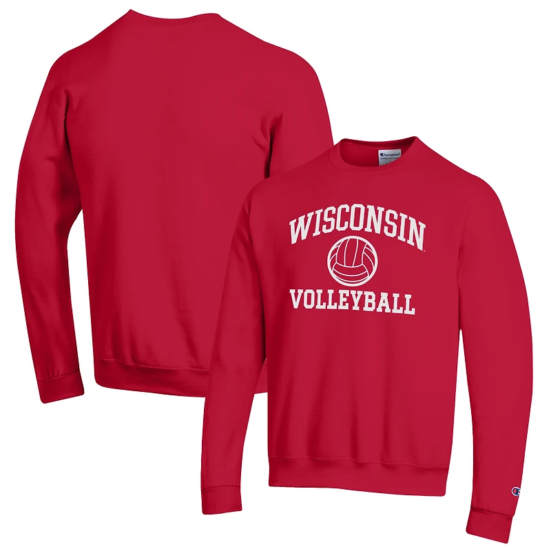Men's Champion Red Wisconsin Badgers Volleyball Icon Powerblend Pullover Sweatshirt