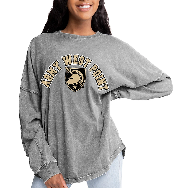 Women's Gameday Couture Gray Army Black Knights Faded Wash Pullover Sweatshirt