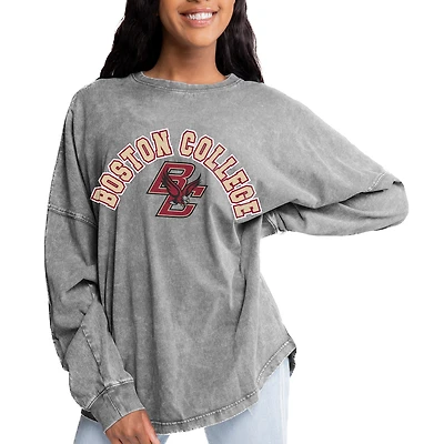 Women's Gameday Couture Gray Boston College Eagles Faded Wash Pullover Sweatshirt