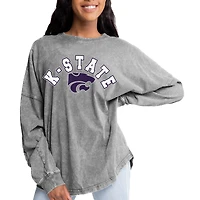 Women's Gameday Couture Gray Kansas State Wildcats Faded Wash Pullover Sweatshirt