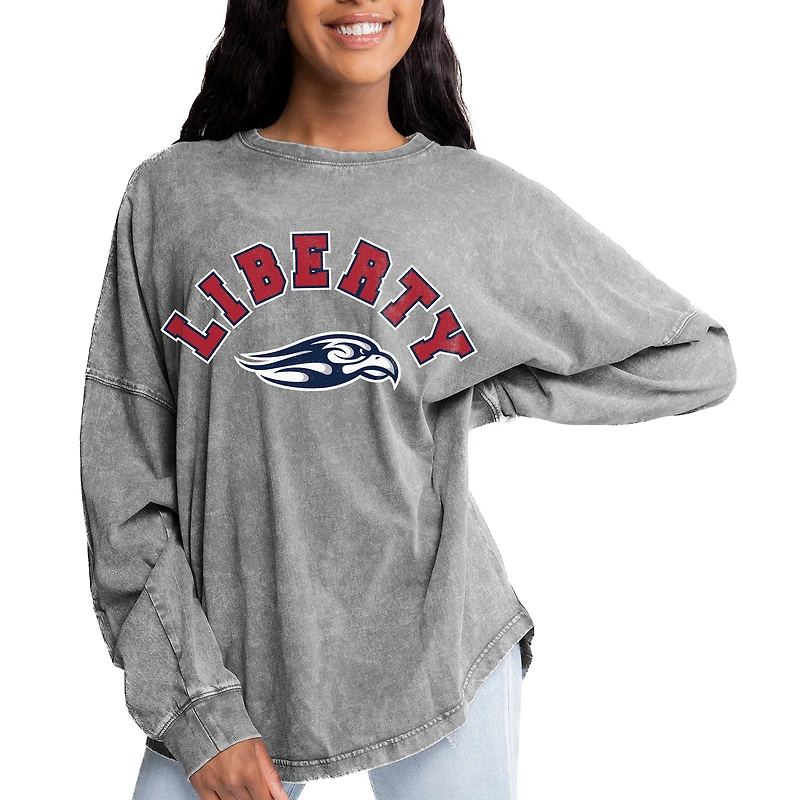 Women's Gameday Couture Gray Liberty Flames Faded Wash Pullover Sweatshirt