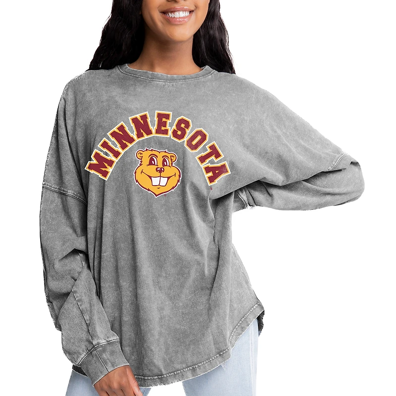 Women's Gameday Couture Gray Minnesota Golden Gophers Faded Wash Pullover Sweatshirt