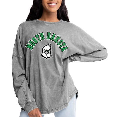 Women's Gameday Couture Gray North Dakota Faded Wash Pullover Sweatshirt