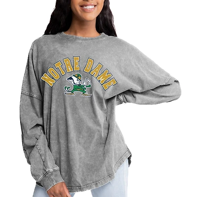 Women's Gameday Couture Gray Notre Dame Fighting Irish Faded Wash Pullover Sweatshirt