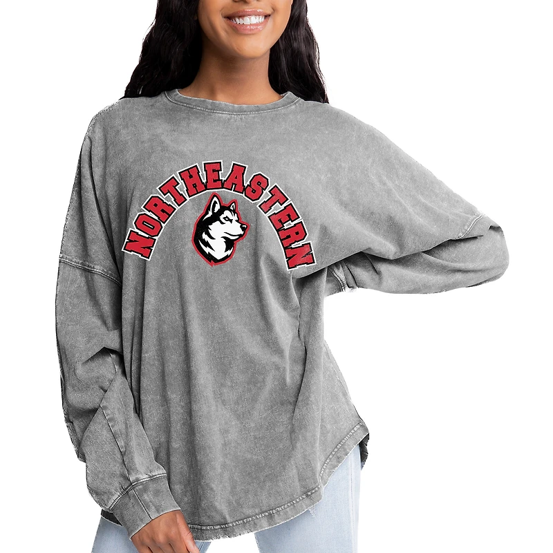 Women's Gameday Couture Gray Northeastern Huskies Faded Wash Pullover Sweatshirt