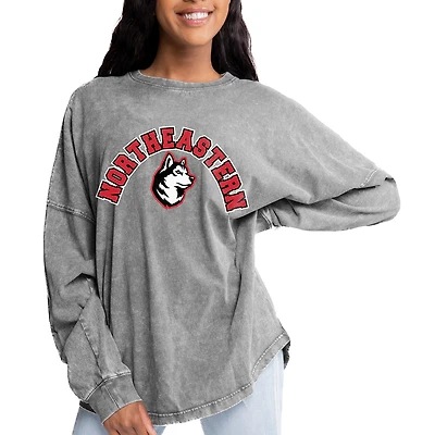 Women's Gameday Couture Gray Northeastern Huskies Faded Wash Pullover Sweatshirt