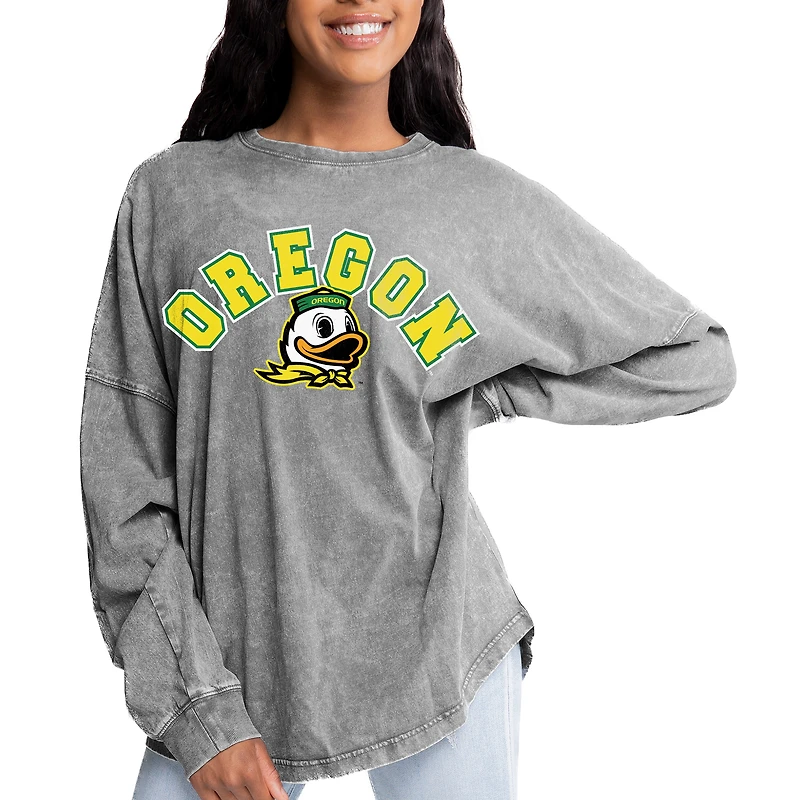Women's Gameday Couture Gray Oregon Ducks Faded Wash Pullover Sweatshirt