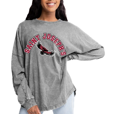 Women's Gameday Couture Gray Saint Joseph's Hawks Faded Wash Pullover Sweatshirt