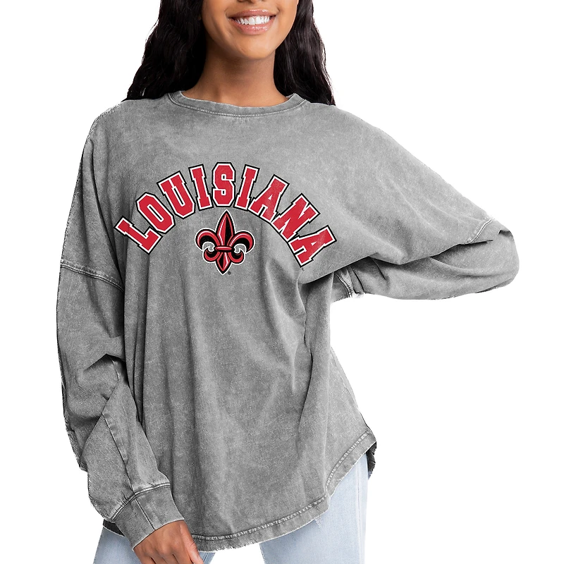 Women's Gameday Couture Gray Louisiana Ragin' Cajuns Faded Wash Pullover Sweatshirt