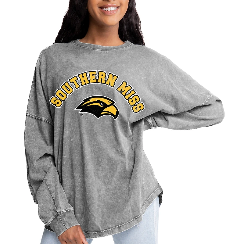 Women's Gameday Couture Gray Southern Miss Golden Eagles Faded Wash Pullover Sweatshirt
