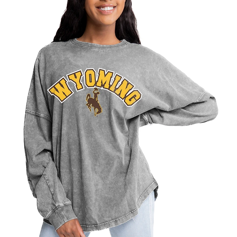 Women's Gameday Couture Gray Wyoming Cowboys Faded Wash Pullover Sweatshirt