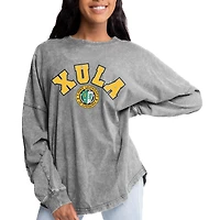 Women's Gameday Couture Gray XULA Gold Faded Wash Pullover Sweatshirt