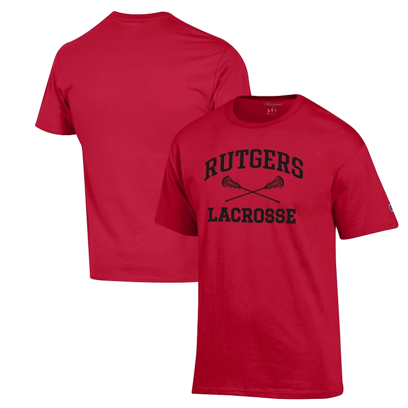 Men's Champion Scarlet Rutgers Scarlet Knights Lacrosse Icon Powerblend T-Shirt