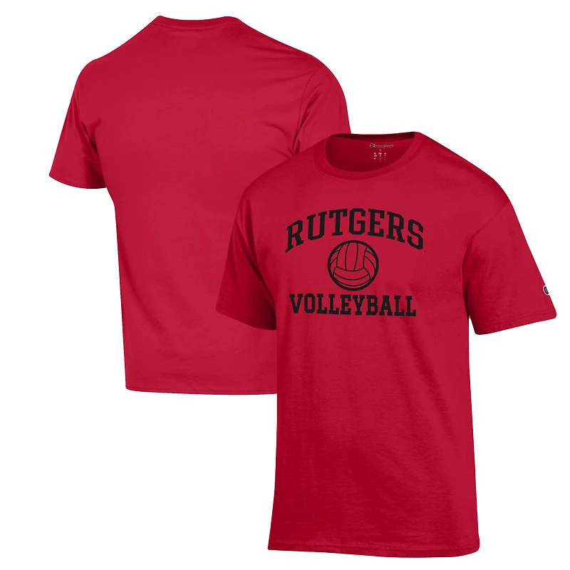 Men's Champion Scarlet Rutgers Scarlet Knights Volleyball Icon Powerblend T-Shirt