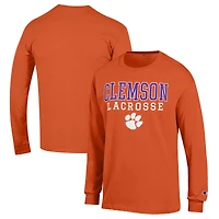 Men's Champion Orange Clemson Tigers Stack Logo Lacrosse Powerblend Long Sleeve T-Shirt