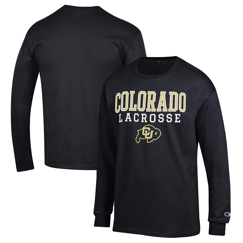 Men's Champion Black Colorado Buffaloes Stack Logo Lacrosse Powerblend Long Sleeve T-Shirt