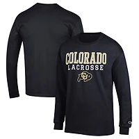 Men's Champion Black Colorado Buffaloes Stack Logo Lacrosse Powerblend Long Sleeve T-Shirt