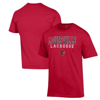 Men's Champion Red Louisville Cardinals Stack Logo Lacrosse Powerblend T-Shirt