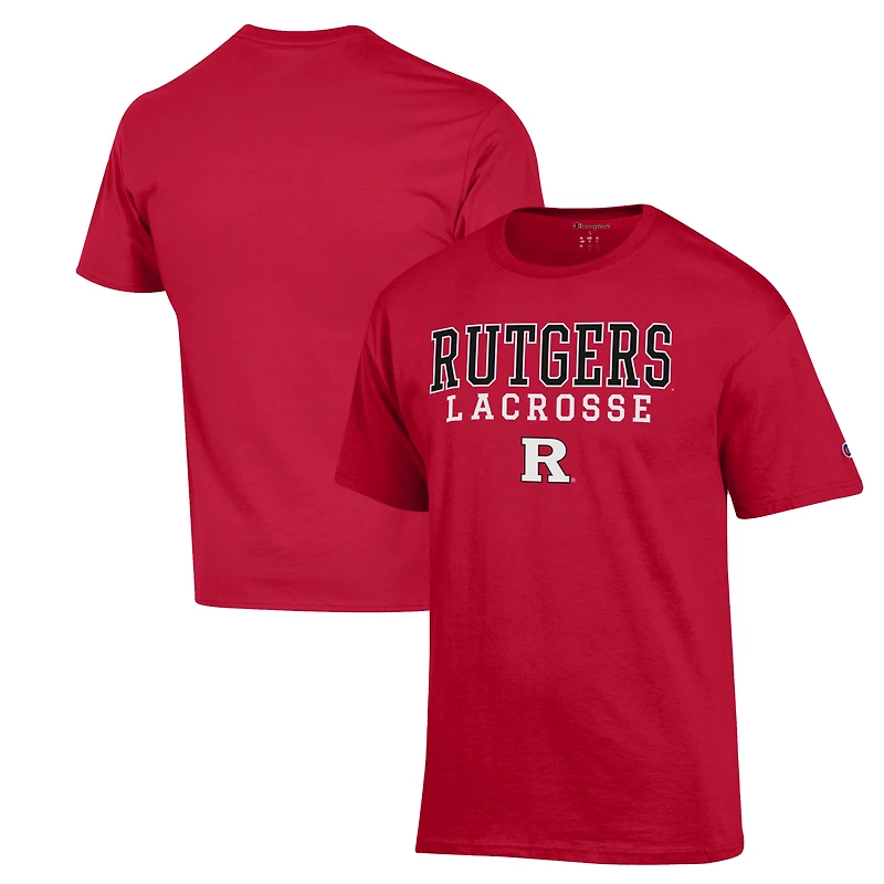 Men's Champion Scarlet Rutgers Scarlet Knights Stack Logo Lacrosse Powerblend T-Shirt