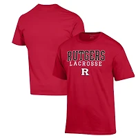 Men's Champion Scarlet Rutgers Scarlet Knights Stack Logo Lacrosse Powerblend T-Shirt