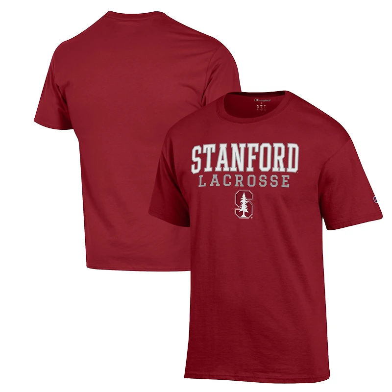 Men's Champion Cardinal Stanford Cardinal Stack Logo Lacrosse Powerblend T-Shirt