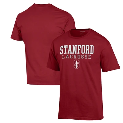 Men's Champion Cardinal Stanford Cardinal Stack Logo Lacrosse Powerblend T-Shirt