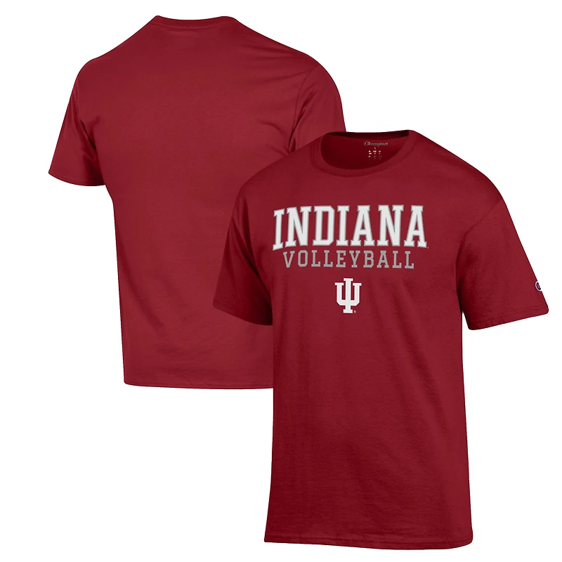 Men's Champion Crimson Indiana Hoosiers Stack Logo Volleyball Powerblend T-Shirt