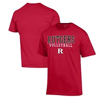 Men's Champion Scarlet Rutgers Scarlet Knights Stack Logo Volleyball Powerblend T-Shirt