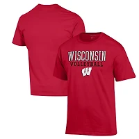 Men's Champion Red Wisconsin Badgers Stack Logo Volleyball Powerblend T-Shirt