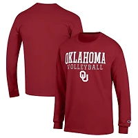 Men's Champion Crimson Oklahoma Sooners Stack Logo Volleyball Powerblend Long Sleeve T-Shirt