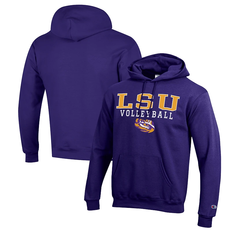 Men's Champion Purple LSU Tigers Stack Logo Volleyball Powerblend Pullover Hoodie