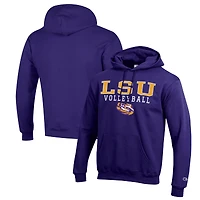 Men's Champion Purple LSU Tigers Stack Logo Volleyball Powerblend Pullover Hoodie