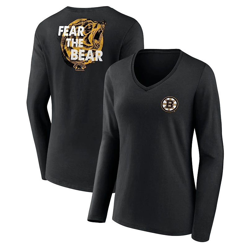 Women's Black Boston Bruins Territorial Long Sleeve V-Neck T-Shirt