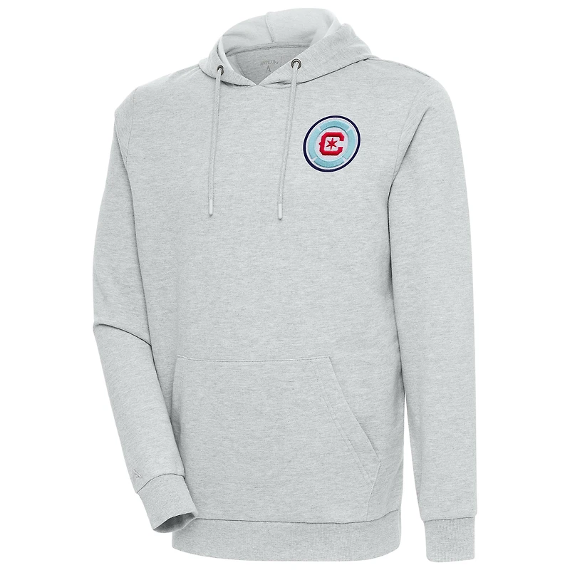 Men's Antigua Heather Gray Chicago Fire Logo Action Pullover Hoodie