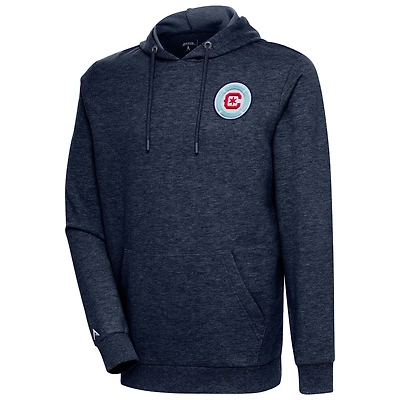 Men's Antigua Heather Navy Chicago Fire Logo Action Pullover Hoodie