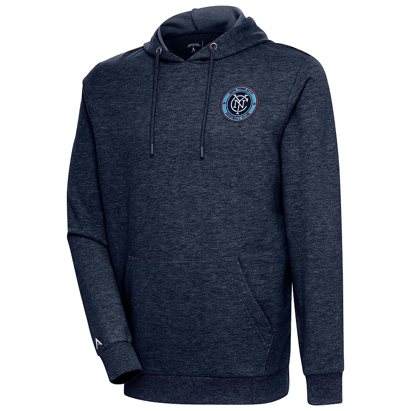 Men's Antigua Heather Navy New York City FC Logo Action Pullover Hoodie