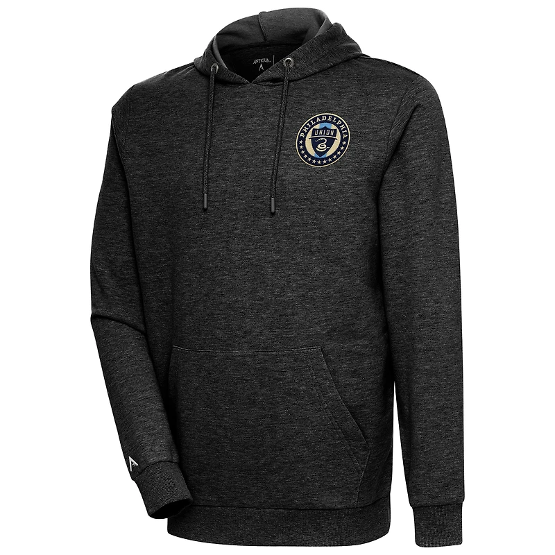 Men's Antigua Heather Black Philadelphia Union Logo Action Pullover Hoodie