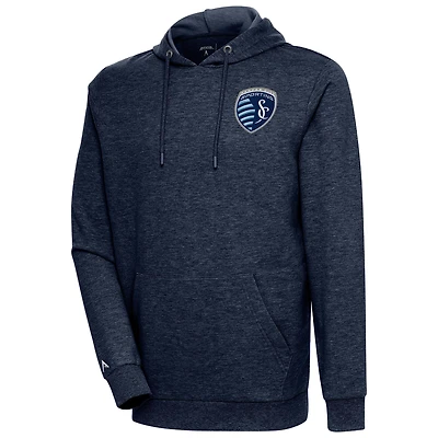 Men's Antigua Heather Navy Sporting Kansas City Logo Action Pullover Hoodie