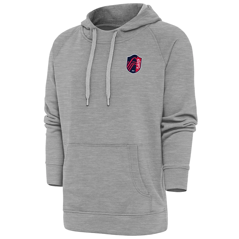 Men's Antigua Heather Gray St. Louis City SC Logo Victory Pullover Hoodie