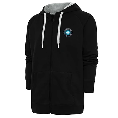 Men's Antigua Black Charlotte FC Logo Victory Full-Zip Hoodie
