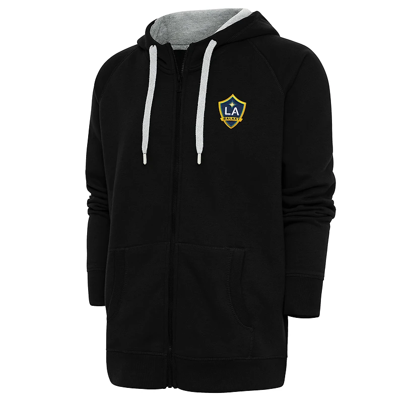 Men's Antigua Black LA Galaxy Logo Victory Full-Zip Hoodie