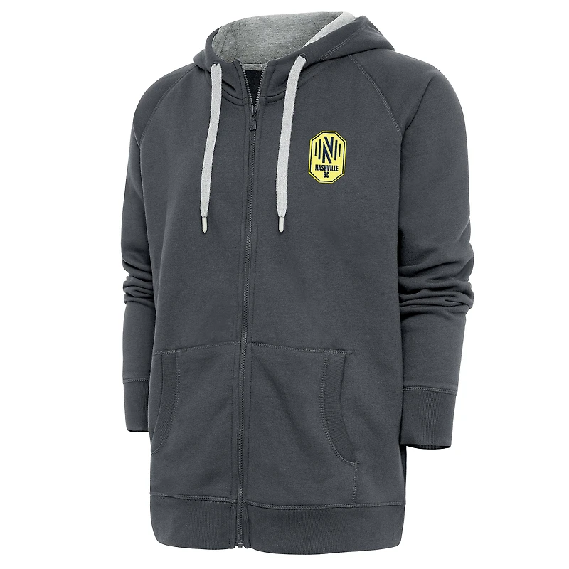 Men's Antigua Charcoal Nashville SC Logo Victory Full-Zip Hoodie
