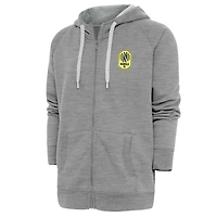 Men's Antigua Heather Gray Nashville SC Logo Victory Full-Zip Hoodie