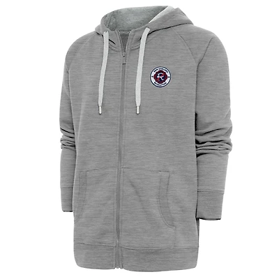 Men's Antigua Heather Gray New England Revolution Logo Victory Full-Zip Hoodie