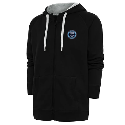 Men's Antigua Black New York City FC Logo Victory Full-Zip Hoodie