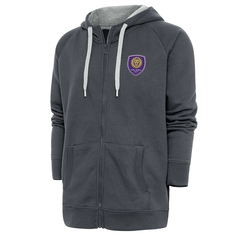 Men's Antigua Charcoal Orlando City SC Logo Victory Full-Zip Hoodie