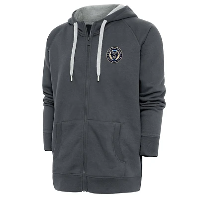 Men's Antigua Charcoal Philadelphia Union Logo Victory Full-Zip Hoodie