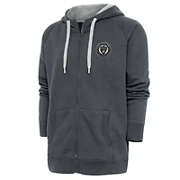 Men's Antigua Charcoal Philadelphia Union Logo Victory Full-Zip Hoodie