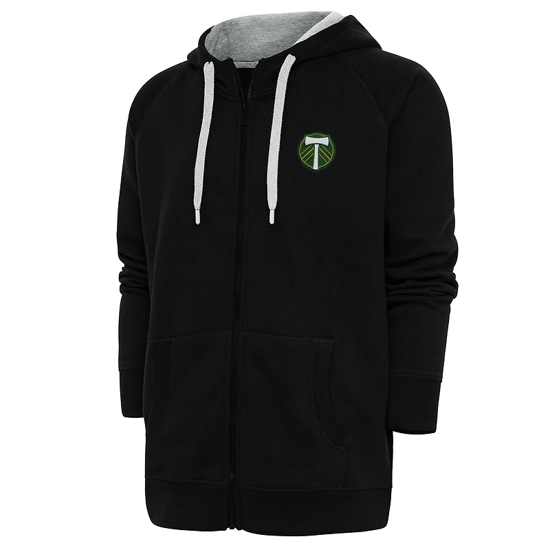 Men's Antigua Black Portland Timbers Logo Victory Full-Zip Hoodie
